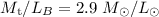Mathematical equation: $M_{\rm t}/L_{B} = 2.9~M_{\odot}/L_{\odot}$