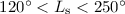 Mathematical equation: $120^\circ < L _{\rm s} < 250^\circ$
