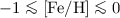 Mathematical equation: $-1 \la [{\rm Fe}/{\rm H}] \la 0$