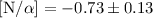 Mathematical equation: $\rm [N/\alpha] =-0.73 \pm 0.13$