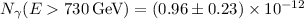 Mathematical equation: $N_\gamma(E > 730\,\mbox{GeV}) = (0.96 \pm 0.23) \times 10^{-12}$