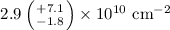 Mathematical equation: $2.9\left({{+7.1}\atop{-1.8}}\right)\times10^{10}~{\rm cm^{-2}}$