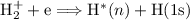 Mathematical equation: ${\rm H}_{2}^{+}+{\rm e}\Longrightarrow {\rm H}^{*}(n)+{\rm H}(1{\rm s})$