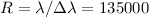 Mathematical equation: $R = \lambda/\Delta\lambda = 135 000$
