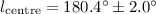 Mathematical equation: $l_{\rm centre} = 180.4\degr \pm 2.0\degr$