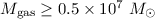 Mathematical equation: $M_{\rm gas} \geq 0.5 \times 10^{7} ~M_{\odot}$