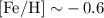 Mathematical equation: $\rm [Fe/H] \sim - \,0.6$