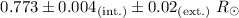 Mathematical equation: $0.773 \pm 0.004_{\rm (int.)}\pm 0.02_{\rm (ext.)}~{R}_\odot$