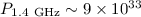 Mathematical equation: $P_{\rm 1.4~GHz} \sim 9\times 10^{33}$