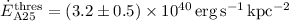 Mathematical equation: $\dot{E}_{\rm A25}^{\rm{thres}} = (3.2\pm0.5)\times10^{40}\rm{\,erg\,s^{-1}\,kpc^{-2}}$