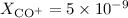 Mathematical equation: $X_{\rm CO^+} = 5\times 10^{-9}$