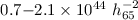 Mathematical equation: $ 0.7{-}2.1 \times 10^{44}~{h_{65}^{-2}}$