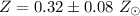 Mathematical equation: $Z = 0.32 \pm 0.08~Z_{\odot}$