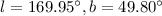 Mathematical equation: $l=169.95^{\circ}, b=49.80^{\circ}$