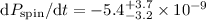 Mathematical equation: ${\rm d}P_{\rm spin}/{\rm d}t=-5.4^{+3.7}_{-3.2}\times 10^{-9}$