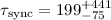 Mathematical equation: $\tau_{\rm sync}=199^{+441}_{-75}$