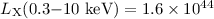 Mathematical equation: $L_{\rm X}(0.3{-}10~{\rm keV})=1.6\times 10^{44}$