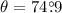 Mathematical equation: $\theta= 74\fdg9$