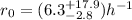 Mathematical equation: $r_0 = (6.3^{+17.9}_{-2.8})h^{-1}$