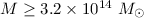 Mathematical equation: $M\geq 3.2\times 10^{14}~M_{\odot}$