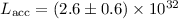 Mathematical equation: $L_{\rm acc} = (2.6\pm 0.6)\times 10^{32}\,$