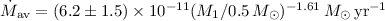 Mathematical equation: $\dot M_{\rm av}=(6.2\pm 1.5)\times 10^{-11}(M_1/0.5\,{M}_\odot)^{-1.61}\, {M}_{\odot}\,{\rm yr}^{-1}$