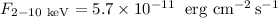Mathematical equation: $F_{2-10~\rm keV}=5.7\times 10^{-11}~ \;\rm erg~cm^{-2}\,s^{-1}$