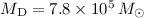 Mathematical equation: $M_{\rm D} = 7.8\times 10^5\,M_{\odot}$
