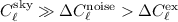 Mathematical equation: $C_\ell^{\mathrm{sky}} \gg \Delta C_\ell^{\mathrm{noise}} > \Delta C_\ell^{\mathrm{ex}}$