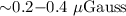 Mathematical equation: ${\sim} 0.2{-}0.4\ \mu\rm{Gauss}$
