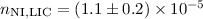 Mathematical equation: $n_{\rm NI,LIC}=(1.1 \pm 0.2)\times 10^{-5}$