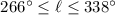 Mathematical equation: $266^\circ \le \ell \le 338^\circ$