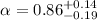Mathematical equation: $\alpha=0.86^{+0.14}_{-0.19}$