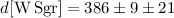 Mathematical equation: $d[{\rm W\,Sgr}] = 386 \pm 9 \pm 21$
