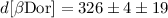 Mathematical equation: $d[\beta {\rm Dor}] = 326 \pm 4 \pm 19$