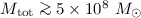 Mathematical equation: $M_{\rm tot} \ga 5 \times 10^8~M _{\odot}$