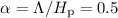 Mathematical equation: $\alpha=\Lambda/H_{\rm p}=0.5$