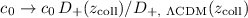 Mathematical equation: $c_0\rightarrow c_0\,D_+(z_{\rm coll})/D_{+,~\Lambda{\rm CDM}}(z_{\rm coll})$