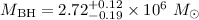 Mathematical equation: $M\sb{\rm{BH}} = 2.72\sp{+0.12}\sb{-0.19}\times 10\sp 6~M_\odot$