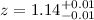 Mathematical equation: $z = 1.14^{+0.01}_{-0.01}$