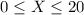 Mathematical equation: $0 \leq X \leq 20$