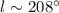 Mathematical equation: $l \sim 208\degr$