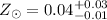 Mathematical equation: $Z_{\sun} = 0.04^{+0.03}_{-0.01}$