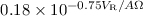 Mathematical equation: $0.18 \times 10^{-0.75V_{\rm R}/A\Omega}$