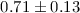 Mathematical equation: $0.71\pm0.13$