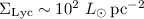 Mathematical equation: $\Sigma_\mathrm{Lyc} \sim 10^{2}~L_{\odot}\,\mathrm{pc^{-2}}$