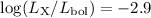 Mathematical equation: $\log (L_{\rm X}/L_{\rm bol})= -2.9$
