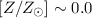 Mathematical equation: $[Z/Z_\odot]\sim0.0$