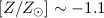 Mathematical equation: $[Z/Z_\odot]\sim-1.1$