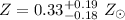 Mathematical equation: $Z=0.33^{+0.19}_{-0.18}~Z_{\odot}$